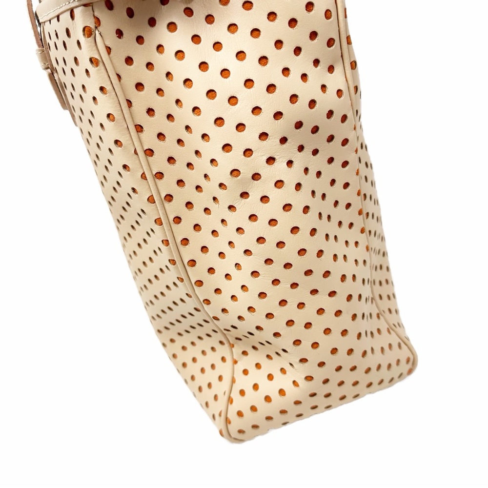 Leather Alberta Di Canio Italian Tote Bag Natural Tone Perforated Orange Detail - Picture 3 of 8